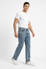 Men Soft Blue Cloud Wash Baggy Fit Jeans - Image 3