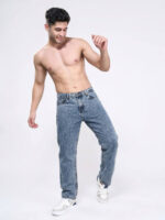 Men Soft Blue Cloud Wash Baggy Fit Jeans