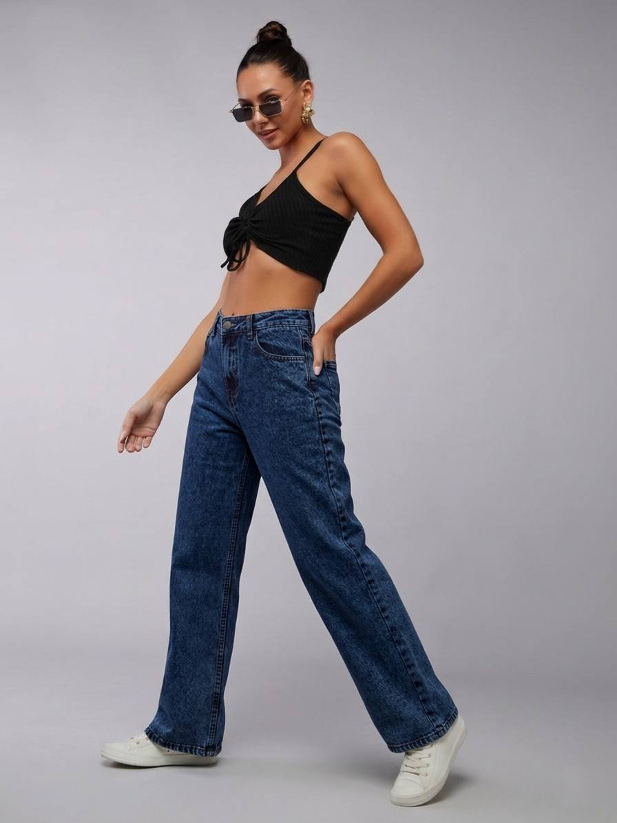 Midnight Marble High-Rise Wide-Leg Jeans