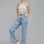 Azure Acid-Wash High-Rise Wide-Leg Jeans