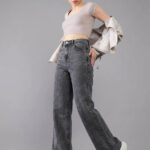 Graphite Acid-Wash High-Rise Wide-Leg Jeans